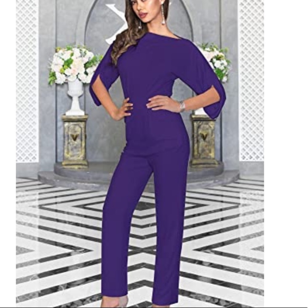 Purple KOH KOH Batwing Sleeve Casual Pantsuit Jumpsuit -